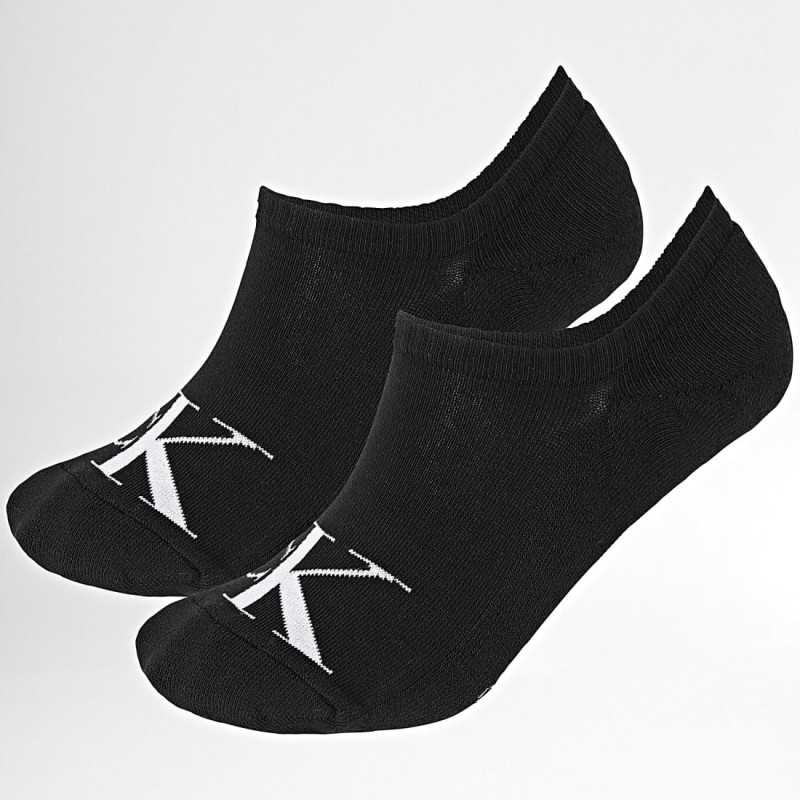 CKJ MEN FOOTIE HIGH CUT 2P MONOGRAM - BLACK