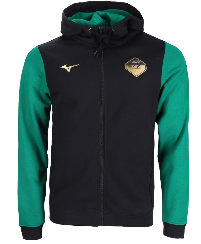 MIZUNO FULL ZIP FELPA HOODIE FANWEAR SS LAZIO 23/24 JUNIOR NERO VERDE P2GCAY82-38