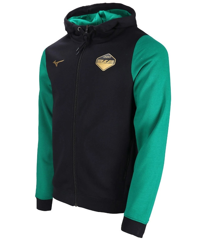 MIZUNO FULL ZIP FELPA HOODIE FANWEAR SS LAZIO 23/24 JUNIOR NERO VERDE P2GCAY82-38