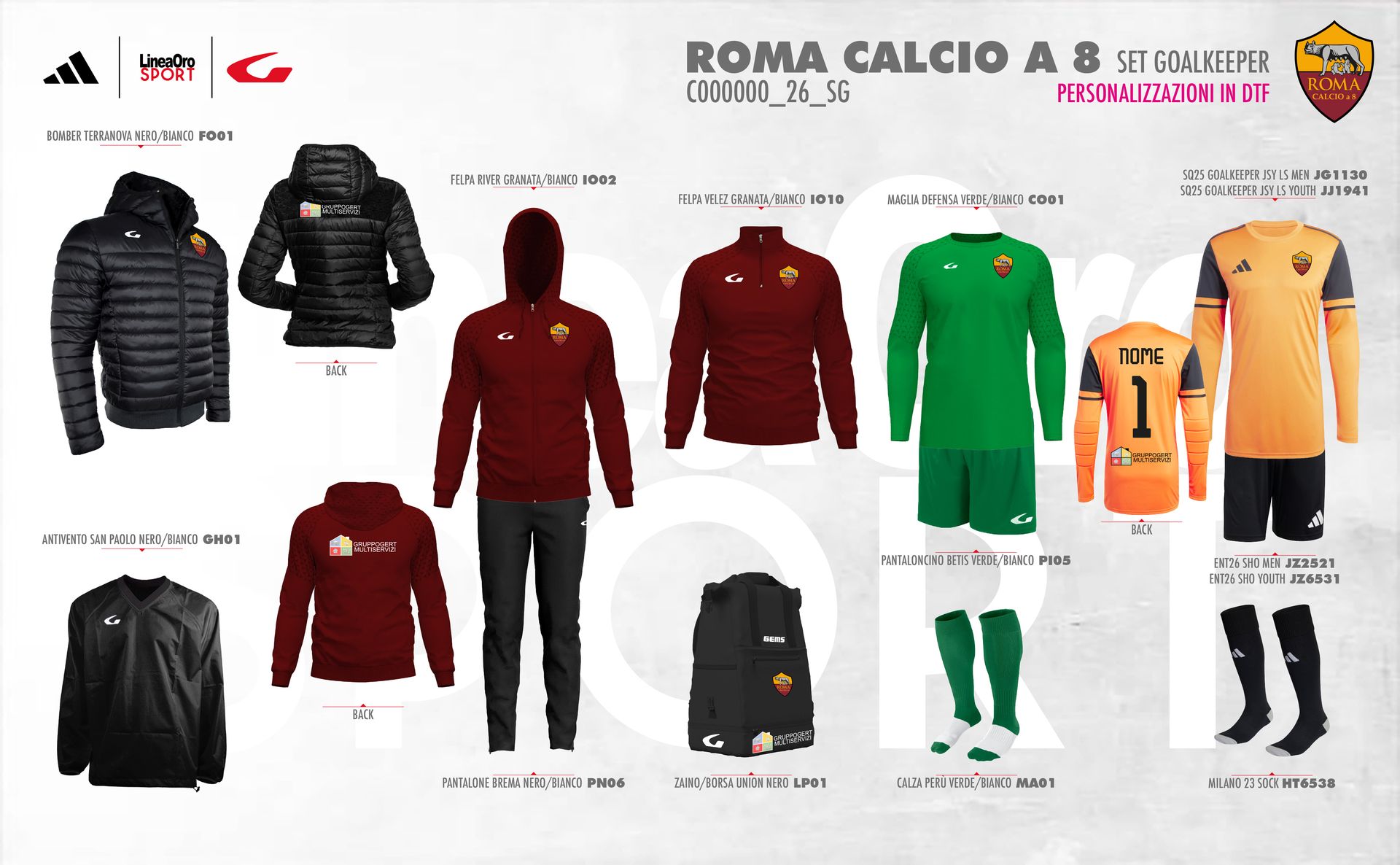 ROMA CALCIO A 8  2026 SET AGONISTICA E SCUOLA CALCIO PORTIERE - XL